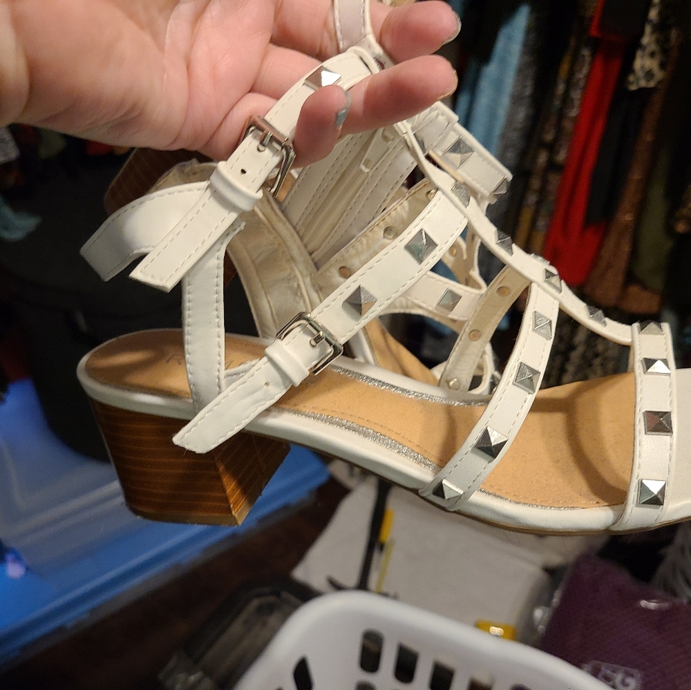 Rampage white with silver stud block heel, scrappy ankle size 10
